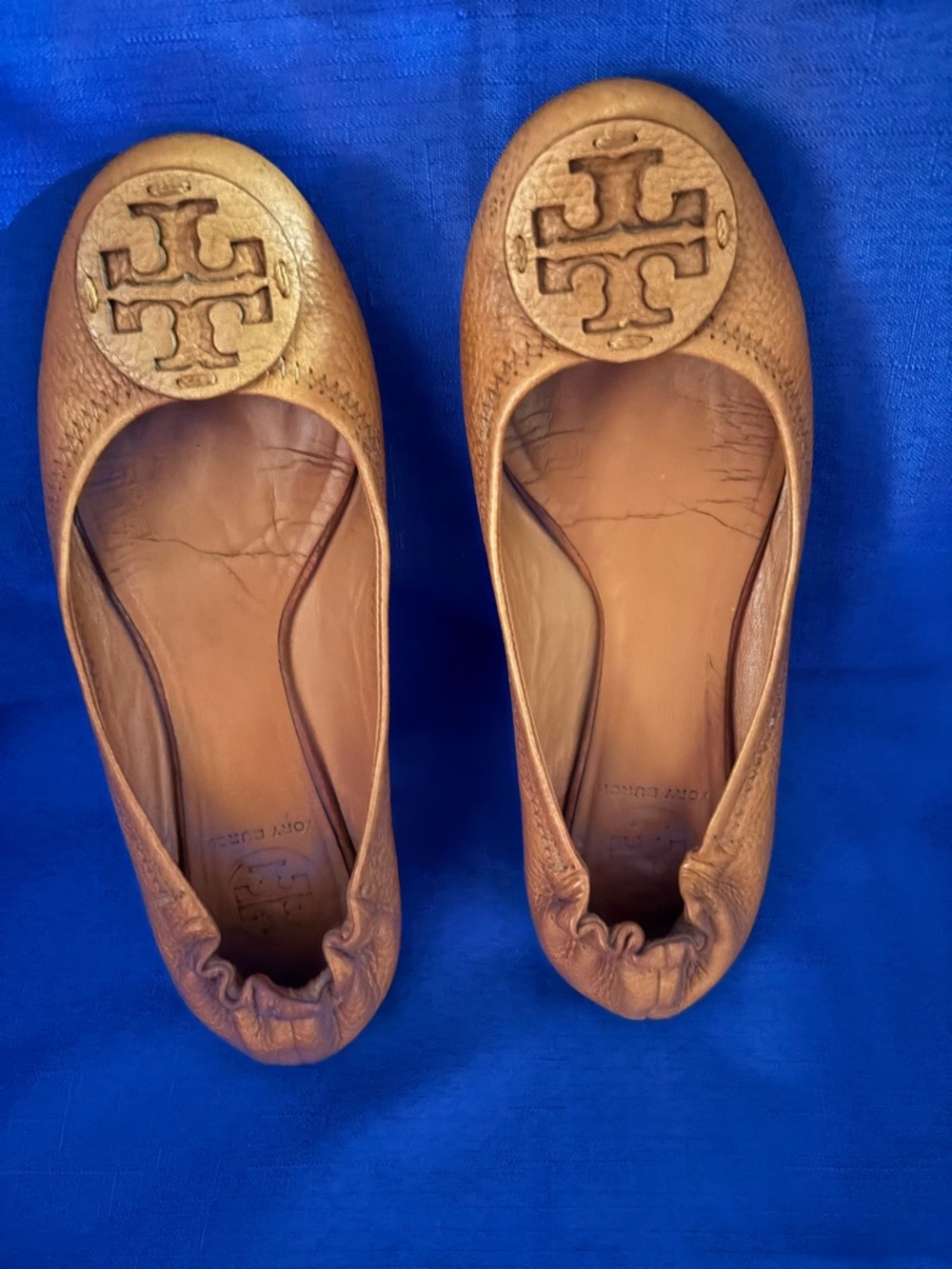 Tory Burch Brown Leather Logo Ballet Flats